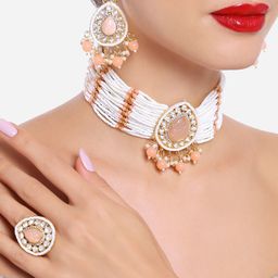 Zaveri Pearls Gold-Plated Kundan Stones & Beads Jewellery Set-image-29