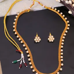 Crunchy Fashion Gold-Plated & White Pearl Studded Jewellery Set-picture-10