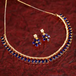 ZENEME Blue & Gold-Plated AD-Studded Jewellery Set-image-33
