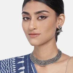 I Jewels Women Silver-Plated Oxidized Jewellery Set-image-34