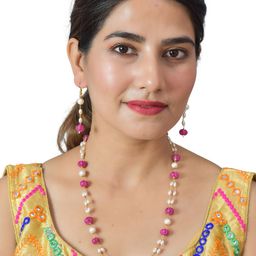 ROHINIKA Gold-Plated Pink & White Crystal Beaded Jewellery Set-45