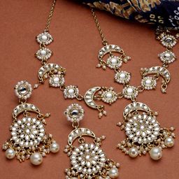 KARATCART Gold-Plated Kundan-Studded & Beaded Jewellery Set-image-68
