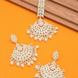Zaveri Pearls Gold-Plated White Kundan-Studded & Beaded Jewellery Set-12