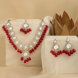 Zaveri Pearls Gold Plated Kundan Studded & Beaded Jewellery Set-image-91