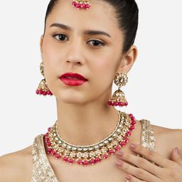Zaveri Pearls Gold Plated Kundan Studded & Beaded Jewellery Set-27