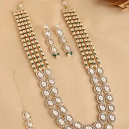 Zaveri Pearls Gold Plated Kundan Studded & Beaded Jewellery Set-picture-16