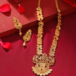 Yellow Chimes Gold-Plated Stone-Studded & Beaded Jewellery Set-image-56