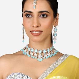 Zaveri Pearls Gold Plated Stones Studded & Beaded Jewellery Set-image-70