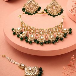 Zaveri Pearls Gold Plated Stones Studded & Beaded Jewellery Set-54
