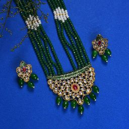 SOHI Gold-Plated Kundan-Studded & Beaded Necklace & Earrings-73