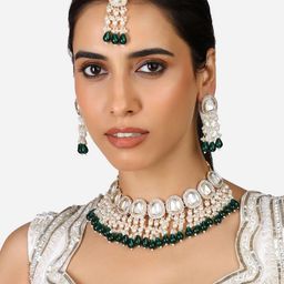 Zaveri Pearls Gold-Plated Stone Studded & Beaded Jewellery Set-58