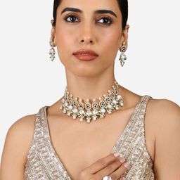Zaveri Pearls Gold-Plated Stone Studded & Beaded Jewellery Set-image-99