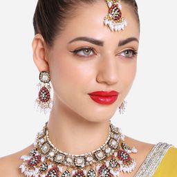 Zaveri Pearls Gold-Plated Kundan Studded & Pearls Beaded Jewellery Set-5