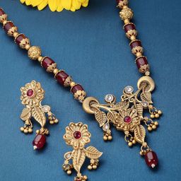 ADIVA Gold-Plated Stone Studded Beaded Jewellery Set-image-14