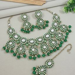 I Jewels Gold-Plated Kundan Studded & Pearl Beaded Bridal Jewellery Set-image-38