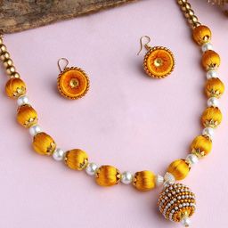 AKSHARA Gold-Plated White & Yellow Beaded Thread Jewellery Set-image-94
