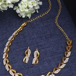 ZENEME Women 18K Gold-Plated American Diamond Studded Jewellery Set-57