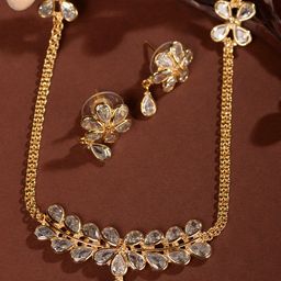 Saraf RS Jewellery Gold-Plated AD-Studded Minimal Designer Jewellery Set-44
