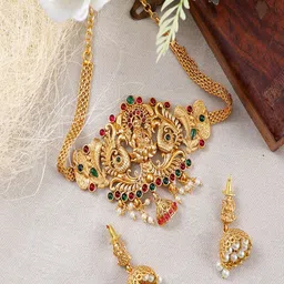 UNIVERSITY TRENDZ Gold-Plated Goddess Lakshmi Jewellery Set-picture-0