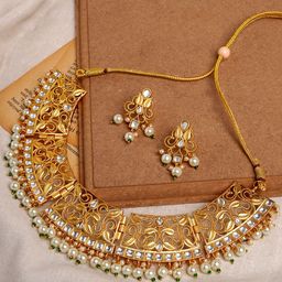 TEEJH Gold-Plated Stone Studded And Beaded Jewellery Set-image-26