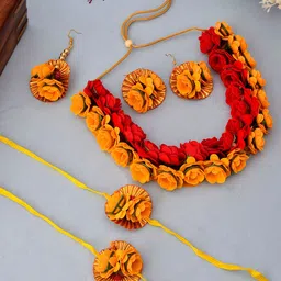 Silvermerc Designs Floral Beaded Haldi & Mehendi Jewellery Set-image-3
