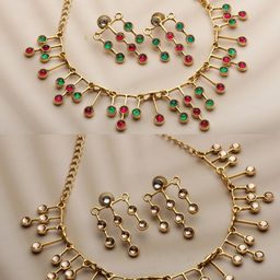 PANASH Gold-Plated & White Reversible Jewellery Set-13