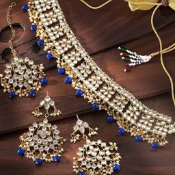 Peora Blue Gold-Plated Kundan Studded Jewellery Set-7