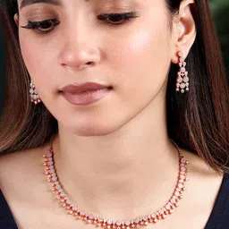 Peora Rose Gold-Plated Cubic Zirconia-Studded Jewellery Set-2