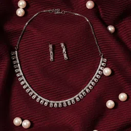 Jazz and Sizzle Silver-Plated White AD Studded Jewellery Set-2
