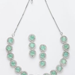 Aazeen Rhodium-Plated American Diamond Studded Jewellery Set-image-35