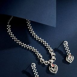ASMITTA JEWELLERY Rhodium Plated Cubic Zirconia Studded Jewellery Set-image-49