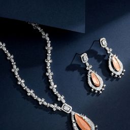 ASMITTA JEWELLERY Rhodium-Plated CZ-Studded & Beaded Jewellery Set-image-28