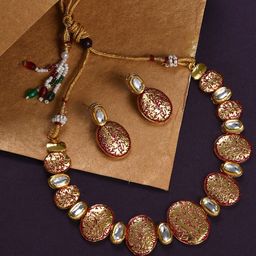 SOHI Gold-Plated Kundan Stone-Studded Jewellery Set-image-80