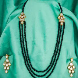 Aadita Gold-Plated & Black Beads Multi Strand Kundan Jewellery Set-picture-48