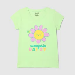 max Girls Graphic Printed Regular Fit Pure Cotton T-shirt-image-21