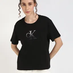 Calvin Klein Jeans Women Typography Printed Round Neck Cotton Relaxed Fit T-shirt-picture-43