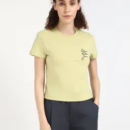 Calvin Klein Jeans Women Typography Printed Round Neck Cotton T-shirt-image-29