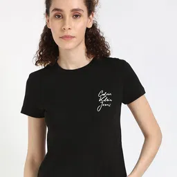Calvin Klein Jeans Women SCRIPT INSTITUTIONAL Typography Printed Round Neck Cotton T-shirt-image-25