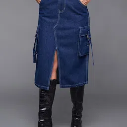 Miss Chase Denim A-Line Midi Skirts-image-85