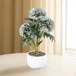 Ekhasa Grey 1 Pieces Dahlia Artificial Flower With Pot-1
