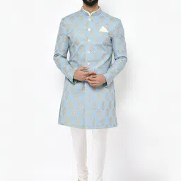 KISAH Men Self-Design Mandarin Collar Sherwani Set-picture-31