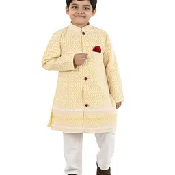 BAESD Boys Embroidered Mandarin Collar Pure Cotton Sherwani Set-37