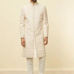 Manyavar Men Self-Design Raw Silk Sherwani Set-image-28