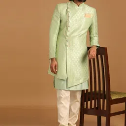 Manyavar Woven Design Art Silk Indo Western Sherwani Set-picture-51
