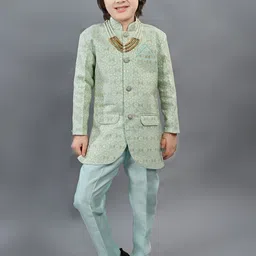 ahhaaaa Mandarin Collar Printed Sherwani Set-image-5