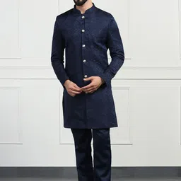 TAHVO Men Embroidered Mandarin Collar Sherwani Set-picture-37