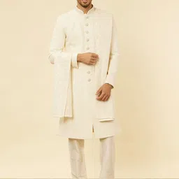 Manyavar Embroidered Georgette Sherwani With Pyjamas and Dupatta-picture-10