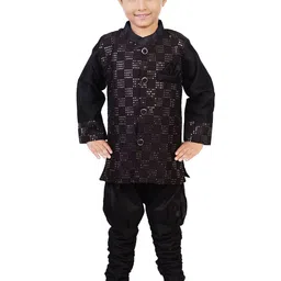 CELEBRITY CLUB Boys Ethnic Motifs Embellished Band Collar Sherwani Set-picture-29