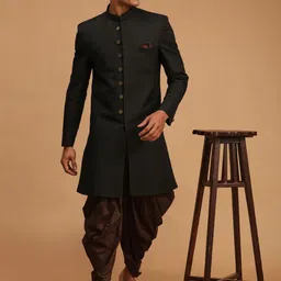 VASTRAMAY Men Black & Coffee Brown  Solid Sherwani Set-image-93