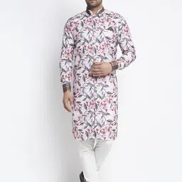 Benstoke Men Pink & Grey Floral Printed Sherwani Set-picture-36
